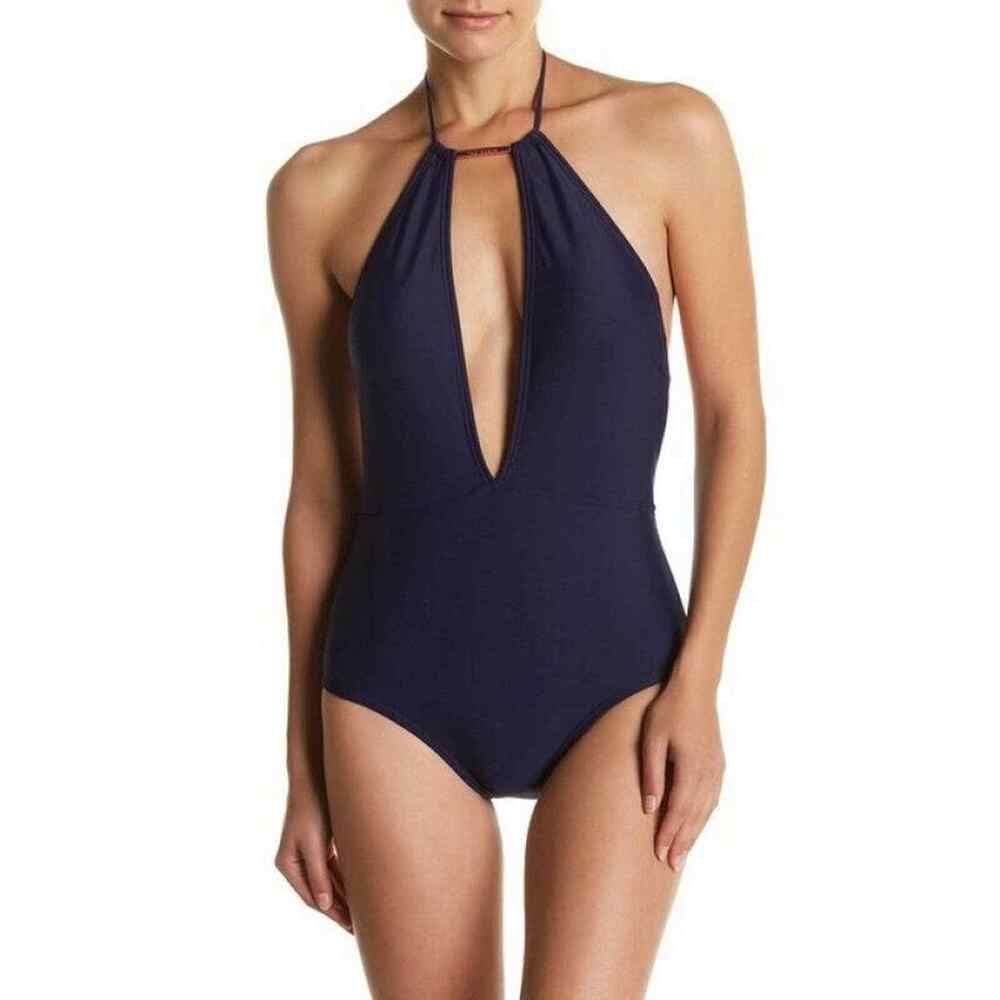 Ted Baker Small Halter Swimsuit Pikaa One Piece Navy Blue Bathing Suit NWT $149